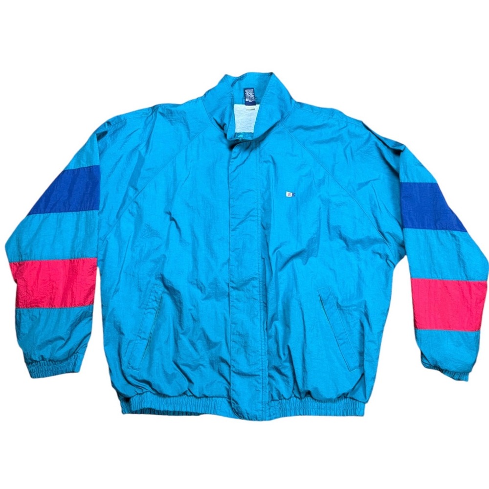 Vintage Lands End Mens XL Colorblock Windbreaker Jacket Teal Pink 90s‎ Retro